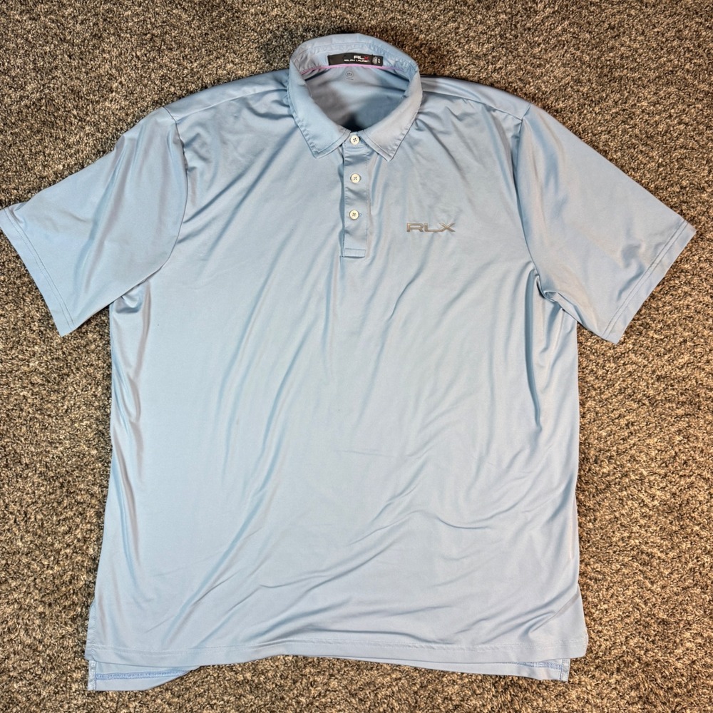 RLX Ralph Lauren Mens XL Blue Performance Golf Polo Shirt Short Sleeve Stretch